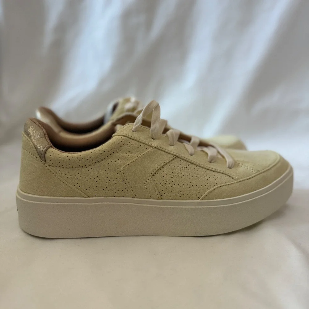 Dr. Scholls Madison Next Platform Sneakers Beige Suede Perforated Low Top 2028